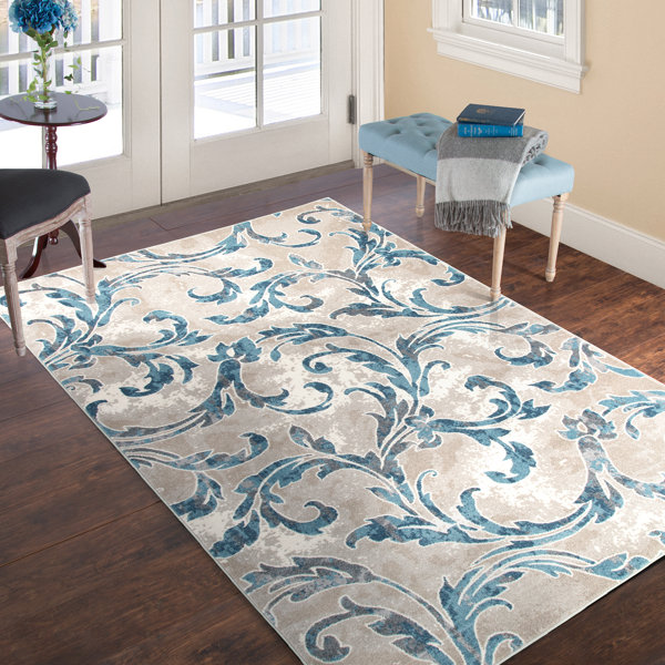 Lavish Home Ivory/Blue Area Rug & Reviews Wayfair