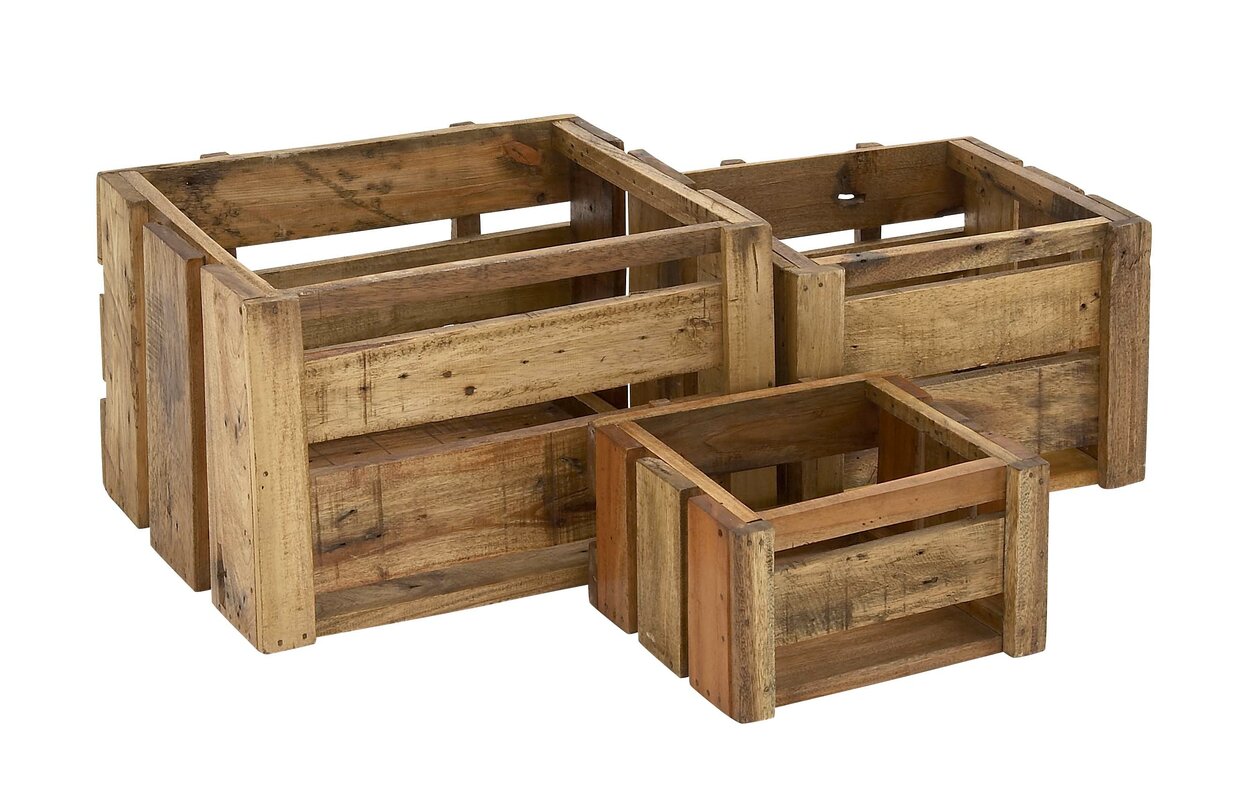 Cole & Grey 3 Piece Wood Storage Crate Set & Reviews | Wayfair