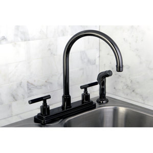 Kingston Brass Water Onyx Centerset Kitchen Faucet with Lever Handles and Matching Side Spray