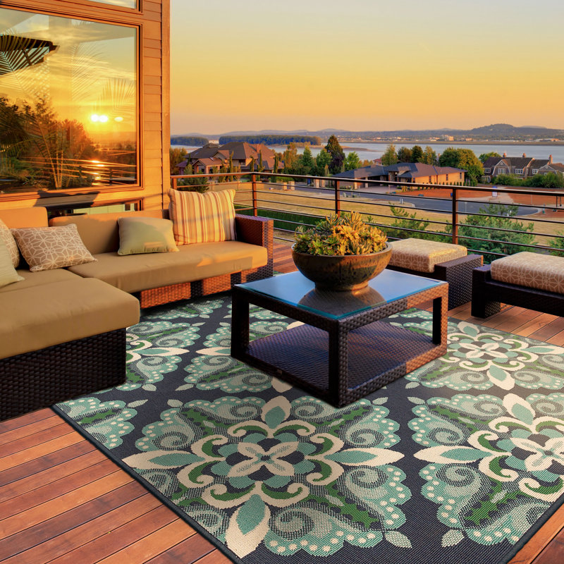 Beachcrest Home Kailani Contemporary Blue/Green Indoor/Outdoor Area ... Beachcrest Home Kailani Contemporary Blue/Green Indoor/Outdoor Area ...
