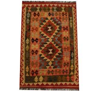 Kilim Hand-Woven Red/Olive Area Rug