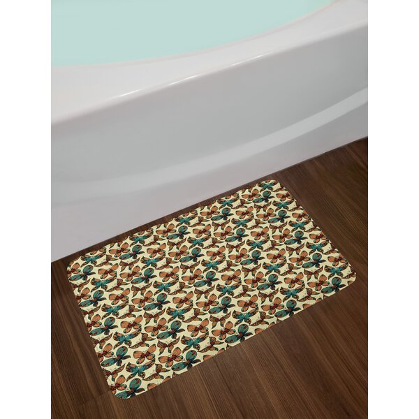 Bath Ethnic Bathmat Toilet Mat Set Abstract Flower Arrangement