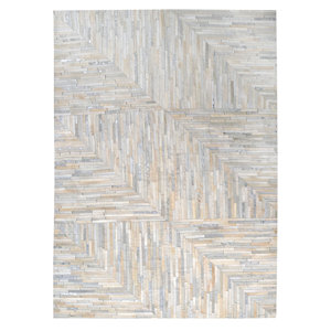 Garrison Leather Patchwork Hand Stitched Pearl/Gray Area Rug