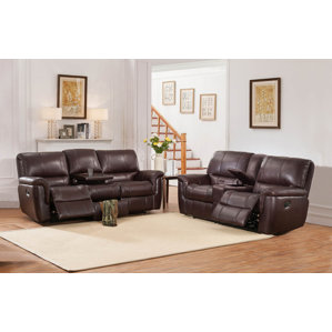 Deverell 2 Piece Brown Leather Reclining Living Room Set by World Menagerie