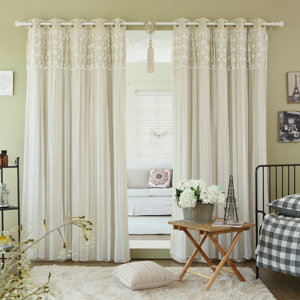 Jacksonburg Lace Overlay Nature/Floral Blackout Thermal Grommet Curtain Panels (Set of 2)