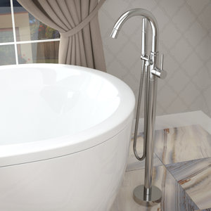 Double Handle Floor Mounted Claw Foot Bathtub Faucet with Hand Shower