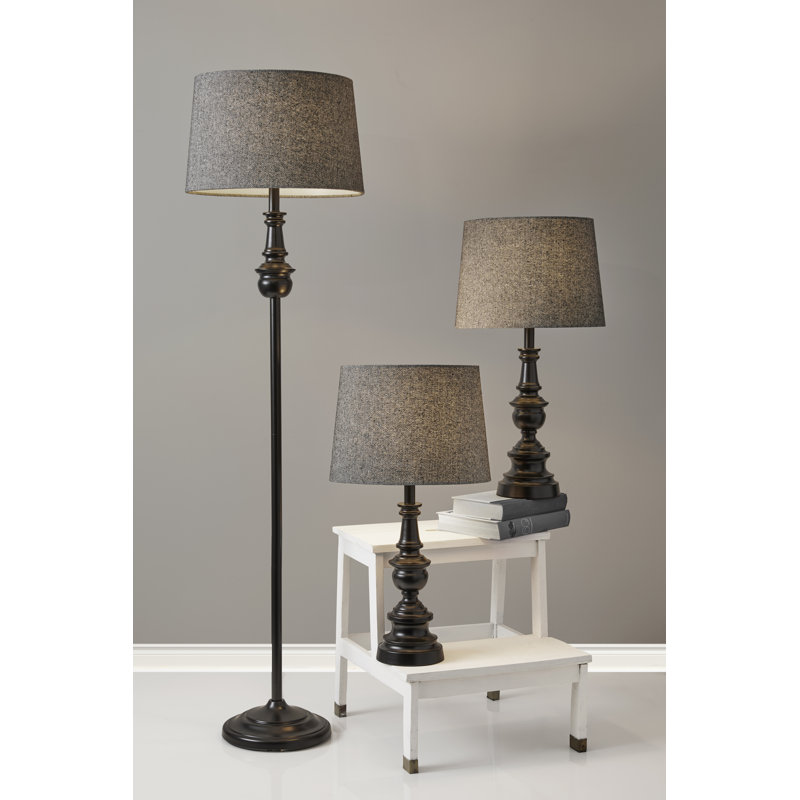 Classic Herringbone Containing Matching 3 Piece Table and Floor Lamp