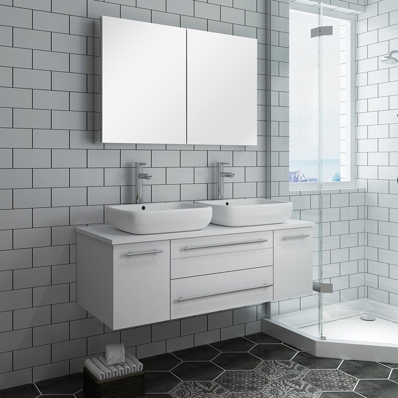 Lucera 48 Wall Hung Double Vessel Sink Bathroom Vanity
