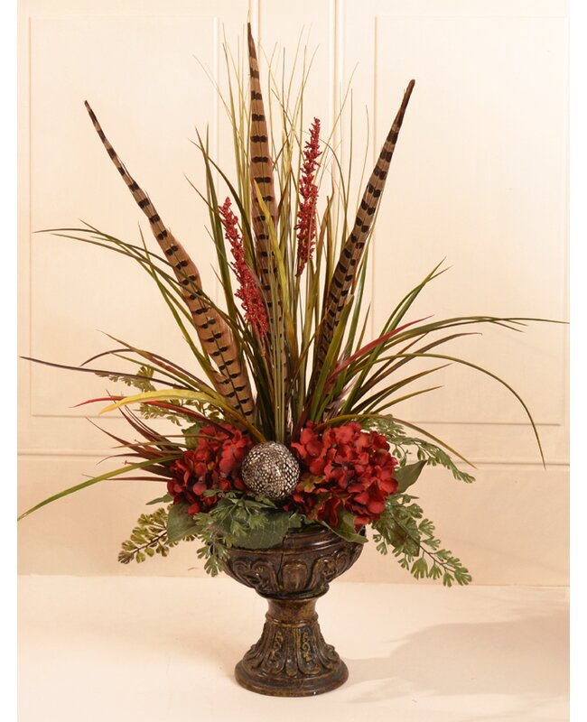 Floral Home Decor Grass and Feather Mantel Floral Arrangement | Wayfair