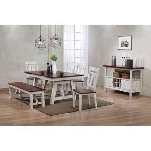 Farmhouse Table With Bench Set Wayfair Keturah Farmhouse 6 Piece Extendable Dining Set