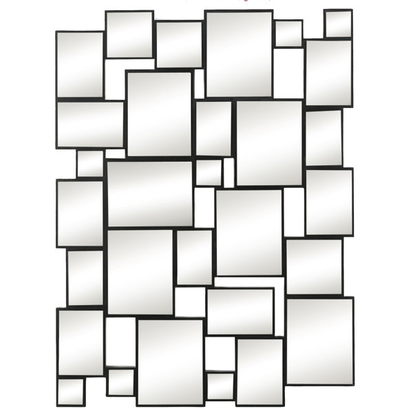 Majestic Mirror Stylish Rectangular Contemporary Black Finish Wood Wall