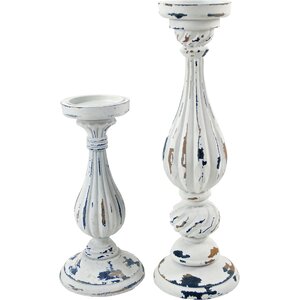 2 Piece Wood Candlestick Set