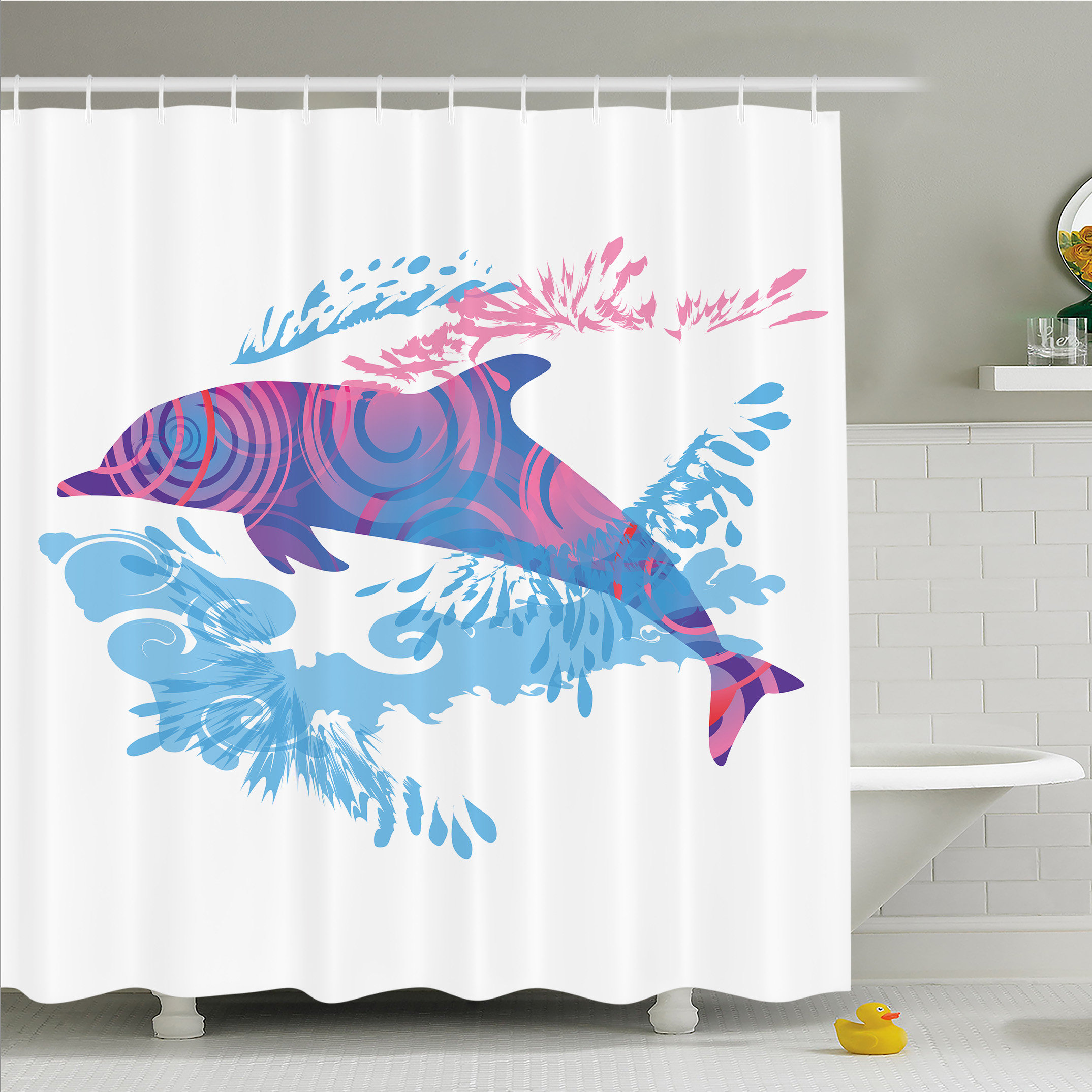Ambesonne Sea Animals Dolphin Figure With Colorful Patterns Ambesonne Sea Animals Dolphin Figure With Colorful Patterns Underwater Life Shower Curtain Set Wayfair