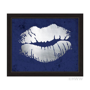 Silver Lips Wall Art Wayfair Lips Framed Graphic Art In Blue Silver