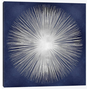 Silver Sunburst on Blue I Graphic Art on Wrapped Canvas