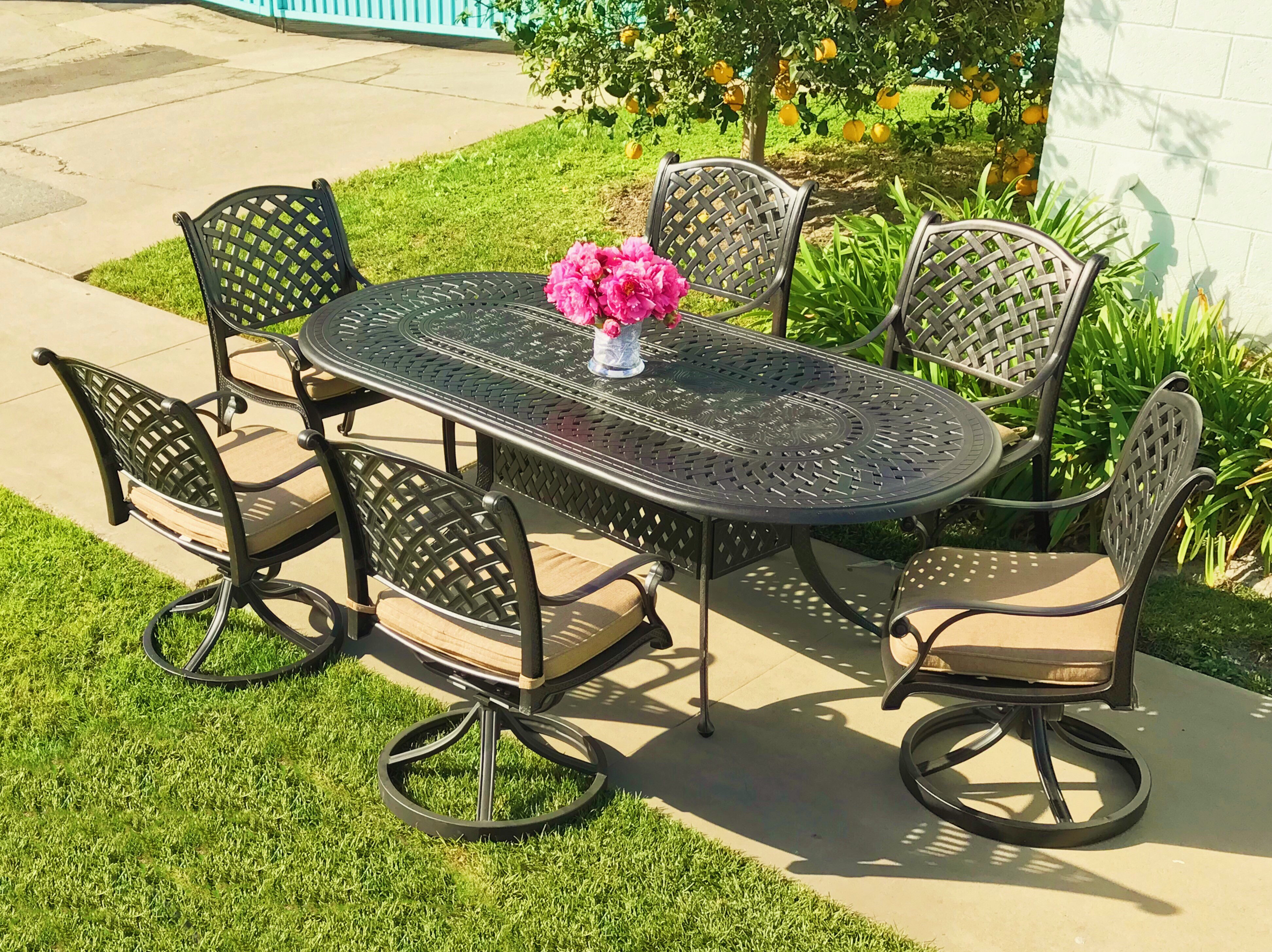 Darby Home Co Beadle Oval Cast Aluminum 7 Piece Dining Set With Darby Home Co Beadle Oval Cast Aluminum 7 Piece Dining Set With Cushions Reviews Wayfair