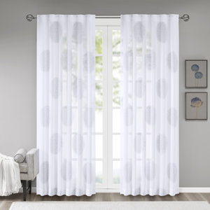 Bridget Flocking Geometric Sheer Rod Pocket Single Curtain Panel