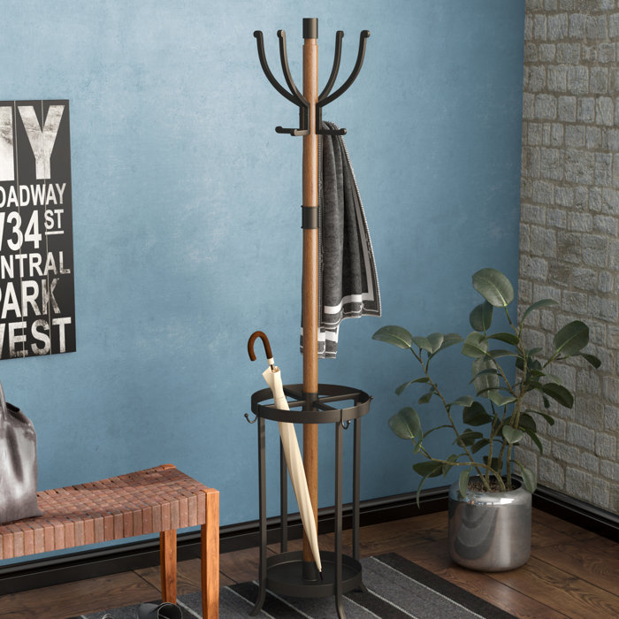 17 Stories Andreas Wood And Metal Coat Rack With Umbrella Stand Andreas Wood And Metal Coat Rack With Umbrella Stand