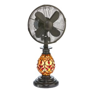Edwardian Tiffany Oscillating Glass Table Fan with Lamp
