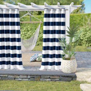 Hamilton Striped Outdoor Grommet Curtain Panels (Set of 2)