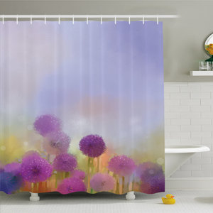 Watercolor Flower Home Onion in Meadow Pastoral Scenery at Springtime Illustration Shower Curtain Set