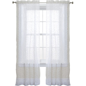 Houilles Nature/Floral Sheer Rod Pocket Curtain Panels (Set of 2)