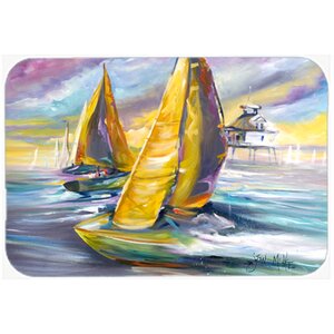 Sailboat with Middle Bay Lighthouse Kitchen/Bath Mat