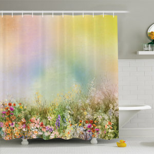 Watercolor Flower Home Cosmos Daisy Cornflower Wildflower Dandelion in Floral Meadow Scene Shower Curtain Set