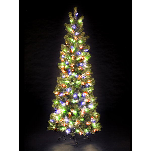 hometime snowtime 7 green pre lit pencil pine artificial christmas tree with 300 color lights wayfair - Pre Lit Pencil Christmas Tree hometime snowtime 7 green pre lit pencil pine artificial christmas tree with 300 color lights wayfair - Pre Lit Pencil Christmas Tree