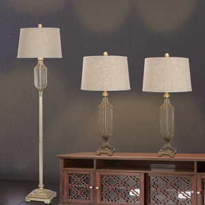 Poole 3 Piece Table and Floor Lamp Set