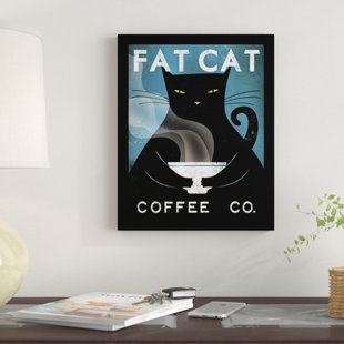 Kitchen Dining Wall Art Fat Cat Coffee Company By Ryan Fowler Framed Vintage Adver