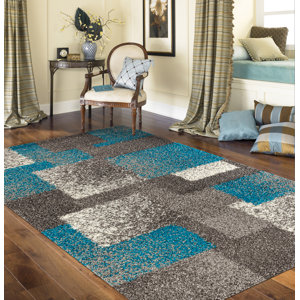 Railsback Contemporary Boxes Shag Gray Area Rug