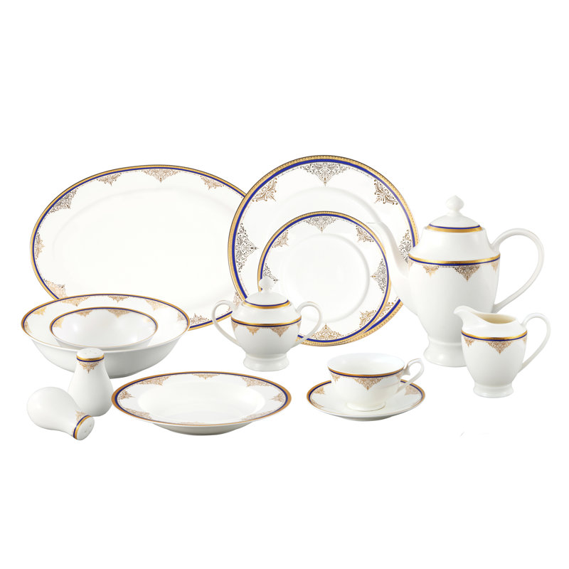 Lorren Home Trends Bone China 57 Piece Dinnerware Set, Service for 8