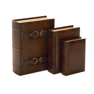Wood Leather 3 Piece Book Box Set
