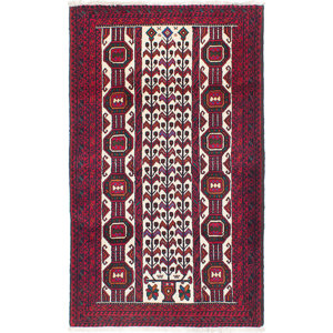 One-of-a-Kind Finest Baluch Wool Hand-Knotted Cream/Red Area Rug