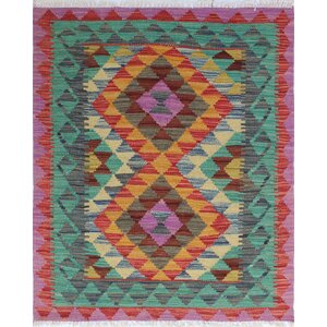 One-of-a-Kind Vallejo Kilim Zaide Hand-Woven Wool Purple Area Rug