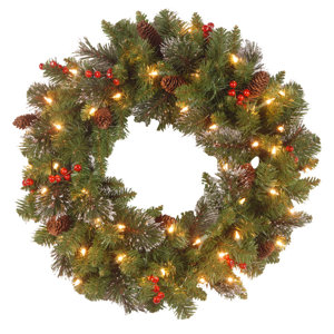 Spruce Pre-Lit Wreath with Clear Lights
