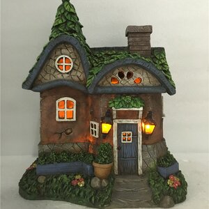 Fairy Garden Cottage with Solar LED Lights Statue