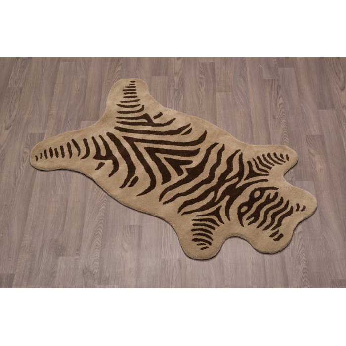 Topher Zebra Hand Tufted Wool Olive Brown Area Rug