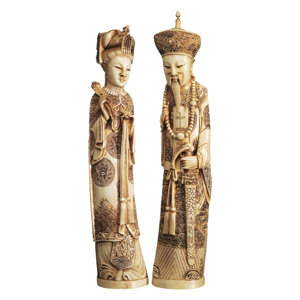 2 Piece Mandarin Ivory Oliphants Emperor and Empress Figurine