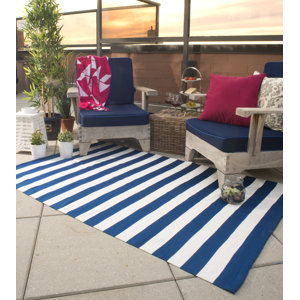 Nantucket Striped Blue & White Indoor/Outdoor Area Rug