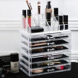 Acrylic Makeup 3 Piece  Clear Cosmetic Organizer Set
