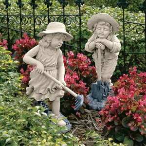 2 Piece Young Gardeners Statue Set