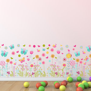 Colorful Butterflies and Flowers Skirting Wall Decal