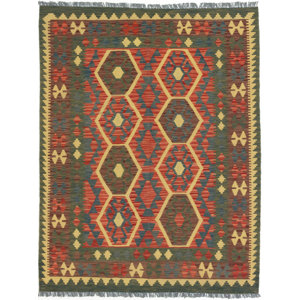 Novalie Kilim Wool Dark Burgundy/Navy Blue Area Rug