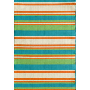 Greenbaum Stripe Turquoise Indoor/Outdoor Area Rug