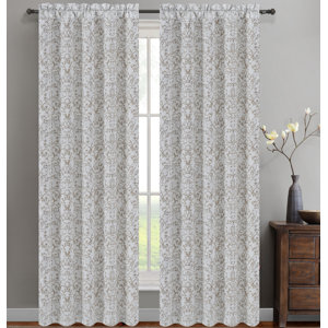 Jacquard Scroll Damask Semi-Sheer Grommet Curtain Panels (Set of 2)