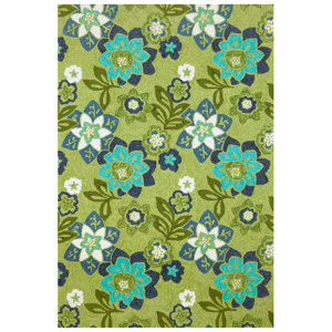 Clarissa Scattered Green Flowers Indoor/Outdoor Area Rug