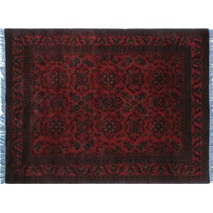 One-of-a-Kind Alban Tribal Hand-Knotted Red Oriental Fringe Border Area Rug