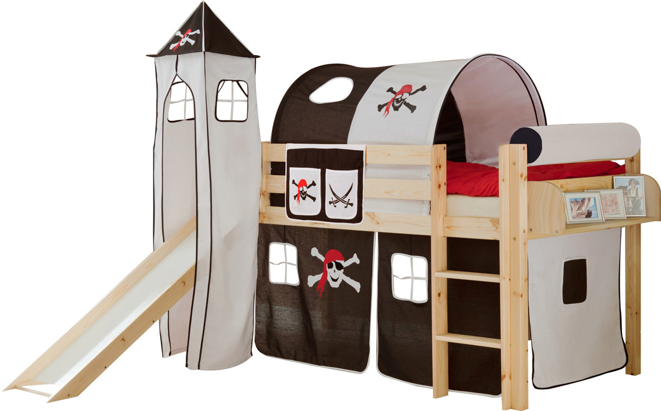 TICAA Single Mid Sleeper Bed with Slide, Ladder and Tower, 90 x 200 cm